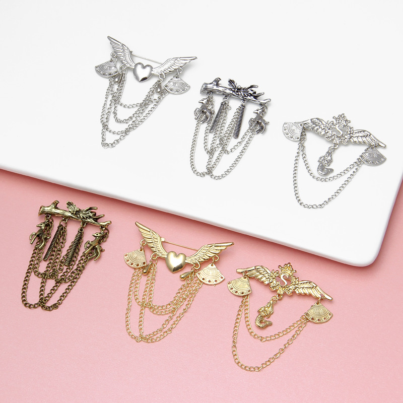 Hesiod zimné šperky starožitné barokové retro zlaté farebné krídlové retiazkové brošne s retiazkou pre ženy