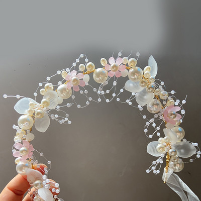 Perlové čelenky pre ženy, dievčatá, nevesty, svadobné vlasové pásky, biele kvetinové diadémy a korunky, kórejská módna čelenka, vlasové šperky