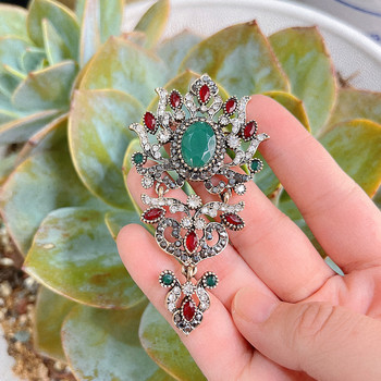 Sunspicems Vintage Bohemia Flower Brooch Crytal Turkish Women Brooch Retro Gold Color Resin Indian Bride Wedding Jewelry Gift