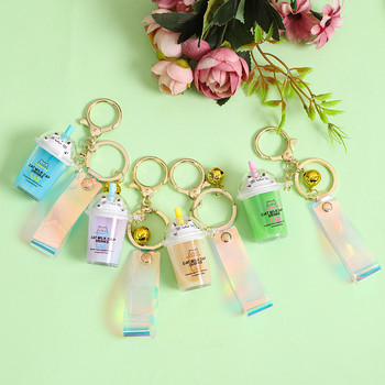 Χαριτωμένο Cartoon Cat Milk Tea Chain Keychain Liquid Quicksand Keychains Γυναικεία μόδα Γούρι μενταγιόν σακίδιο πλάτης