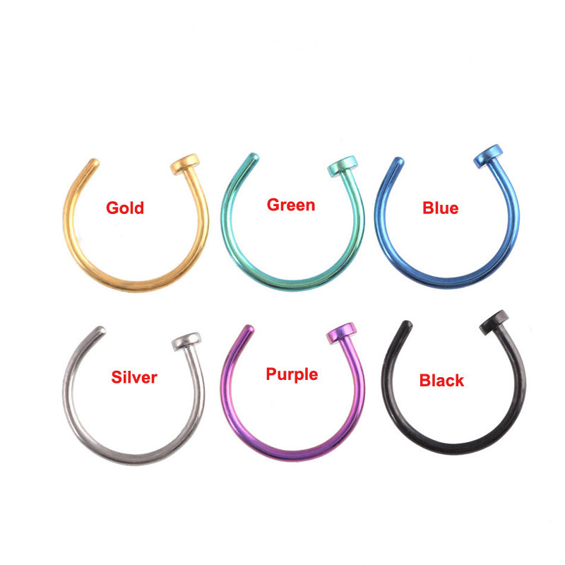 1 kus tvaru C, 100% titánový falošný septum 0,8*8 mm, falošný piercing do nosa striebornej farby, ženský strieborný...