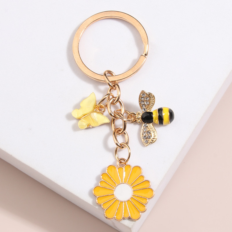Breloc drăguț emailat fluture albine floare breloc chei primăvară cadouri grădină pentru femei fete bijuterii lucrate manual