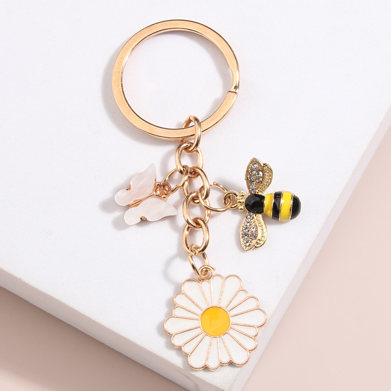 Breloc drăguț emailat fluture albine floare breloc chei primăvară cadouri grădină pentru femei fete bijuterii lucrate manual