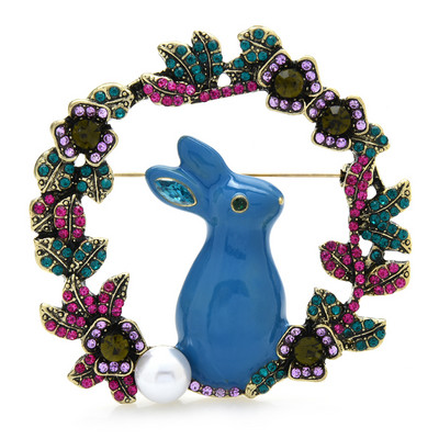 Wuli&baby Broșe de iepure coroană mare pentru femei doamnă 2 culori emailat cu strasuri pentru petrecere cu animale, broșă pentru birou, cadouri