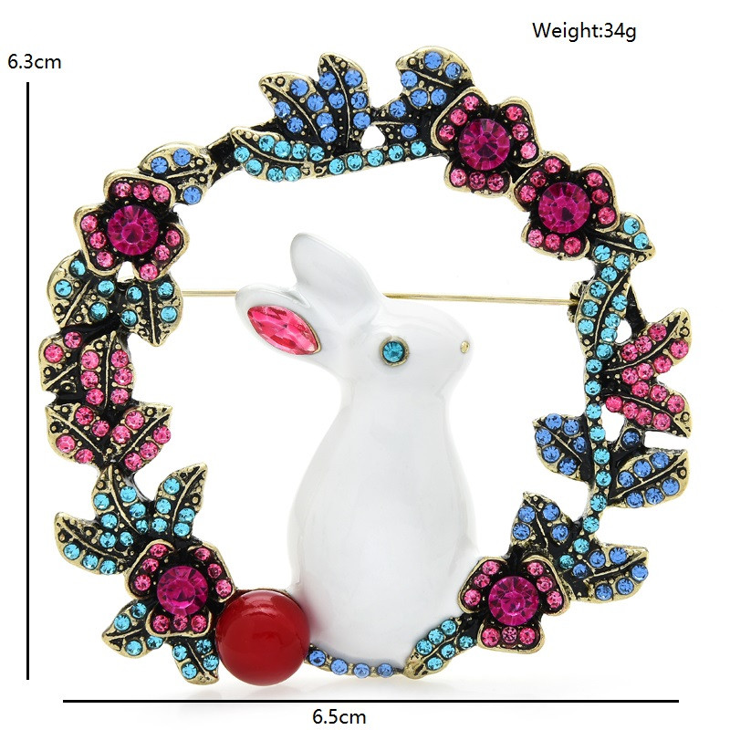 Wuli&baby Broșe de iepure coroană mare pentru femei doamnă 2 culori emailat cu strasuri pentru petrecere cu animale, broșă pentru birou, cadouri