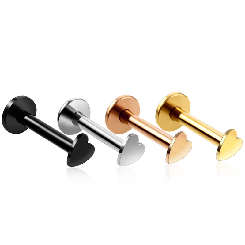 2 buc 1.2x6/8mm inimă din oțel Labret Stud buze inel colorat fir intern cartilaj ureche piercing tragus helix bijuterii sexy 16g
