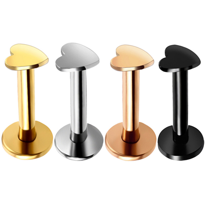 2 buc 1.2x6/8mm inimă din oțel Labret Stud buze inel colorat fir intern cartilaj ureche piercing tragus helix bijuterii sexy 16g