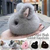 Breloc cu iepure din blană de nurcă, geantă moale pentru păpușă, cu pompon pufos, breloc cu iepure de jad, breloc pentru mașină