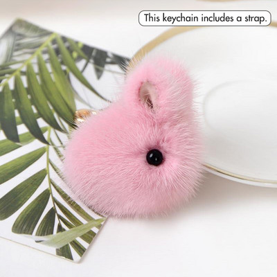 Breloc cu iepure din blană de nurcă, geantă moale pentru păpușă, cu pompon pufos, breloc cu iepure de jad, breloc pentru mașină