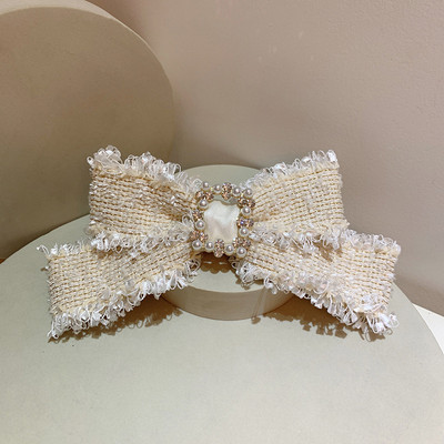 Agrafe din țesătură cu fundă și ciucuri Agrafe de păr cu cristale de perle pentru femei, lucrate manual, bijuterii de lux pentru femei, accesorii pentru păr coreeană