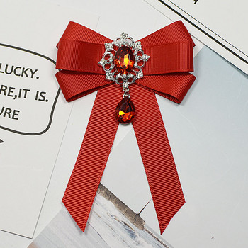 i-Remiel Fashion Red Ribbon Bow Brooch Rhinestone Crystal Fabric Cloth Art Луксозна сватбена рокля Игли и брошки Подарък за жени