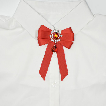 i-Remiel Fashion Red Ribbon Bow Brooch Rhinestone Crystal Fabric Cloth Art Луксозна сватбена рокля Игли и брошки Подарък за жени