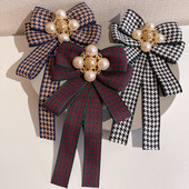 Брошки с папийонка от корейски плат Перлени вратовръзки с панделка Модни игли за яка на риза в британски стил за мъже и жени Аксесоари