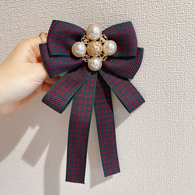 Брошки с папийонка от корейски плат Перлени вратовръзки с панделка Модни игли за яка на риза в британски стил за мъже и жени Аксесоари