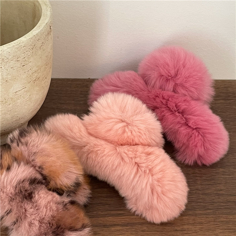 Moale Rex blană de iepure crab agrafă de păr colorată toamnă și iarnă gheare de păr de pluș moda coreeană femei accesorii pentru păr Accesorii pentru cap