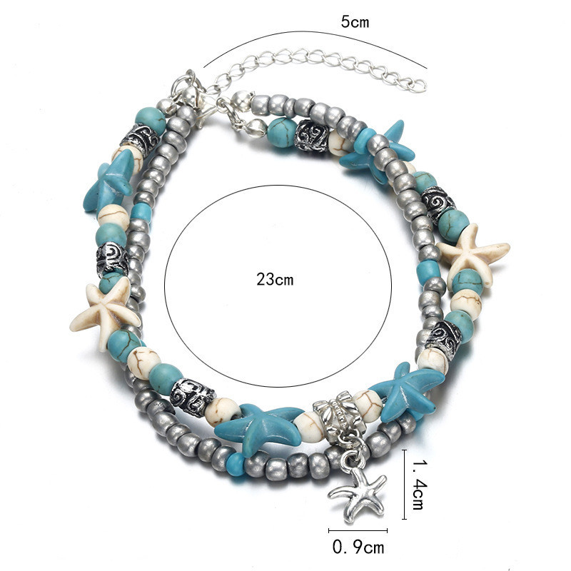 Huitan Boho margele albastre glezne pentru femeie pandantiv broasca testoasa ocean glezna femei desculte accesorii de plaja bratari tesute bijuterii