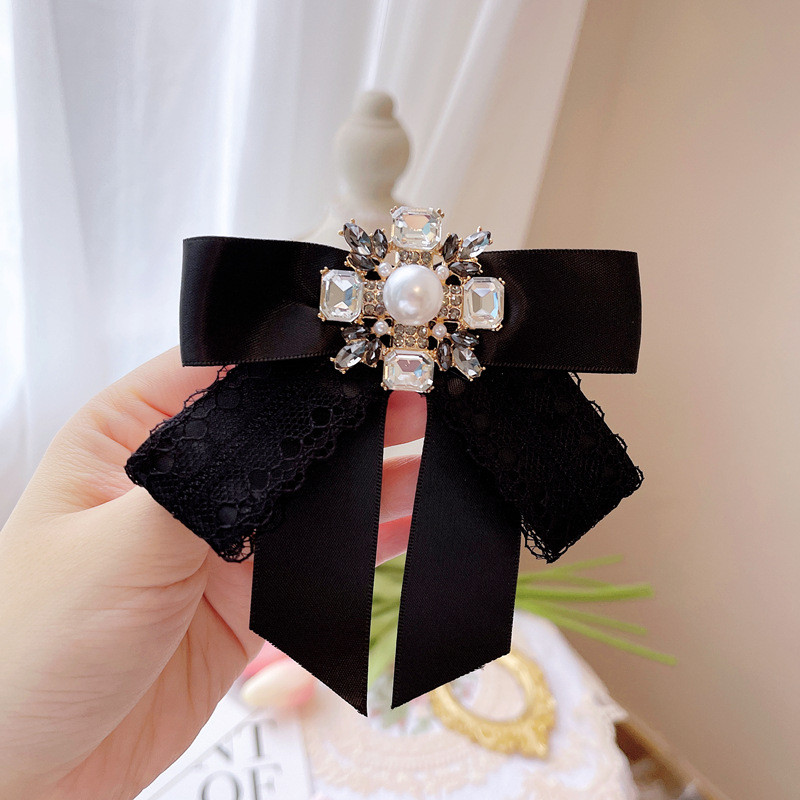 Nouă broșă cu papion negru, pânză, artă, cu strasuri, broșe pentru cravată, guler mare, bijuterii, cadouri pentru femei, accesorii