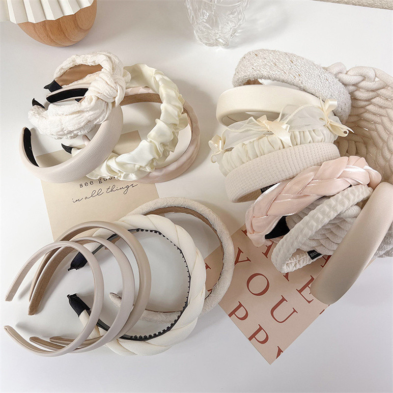 Modne krem bijele serije traka za glavu za žene Karirane trake za kosu za djevojčice Spužvasta pokrivala za glavu Obruč za kosu Ženski ukrasi za kosu Dodaci za kosu