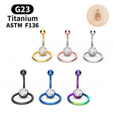 Nou G23 titan 14G dublu rotund cubic zirconia 316L oțel chirurgical piercing buric bijuterii buric buric inel Oreja