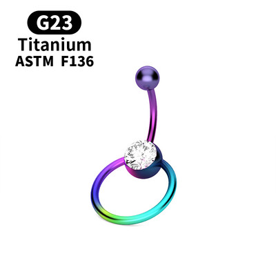 Nou G23 titan 14G dublu rotund cubic zirconia 316L oțel chirurgical piercing buric bijuterii buric buric inel Oreja