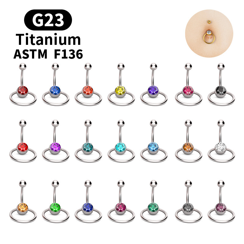 Nou G23 titan 14G dublu rotund cubic zirconia 316L oțel chirurgical piercing buric bijuterii buric buric inel Oreja