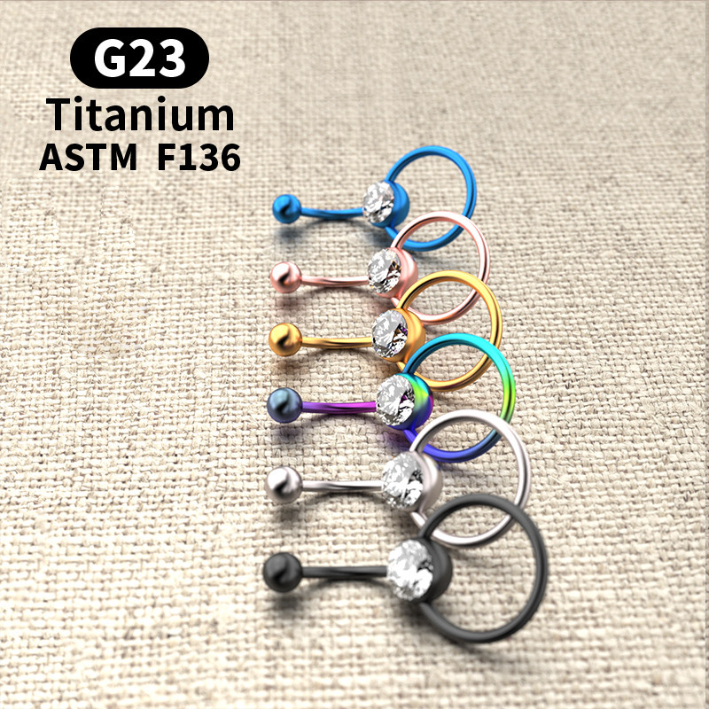 Nou G23 titan 14G dublu rotund cubic zirconia 316L oțel chirurgical piercing buric bijuterii buric buric inel Oreja