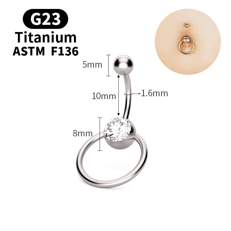 Nou G23 titan 14G dublu rotund cubic zirconia 316L oțel chirurgical piercing buric bijuterii buric buric inel Oreja