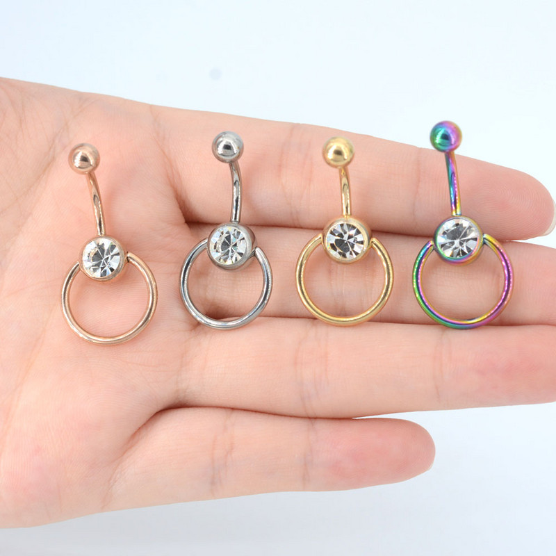 Nou G23 titan 14G dublu rotund cubic zirconia 316L oțel chirurgical piercing buric bijuterii buric buric inel Oreja