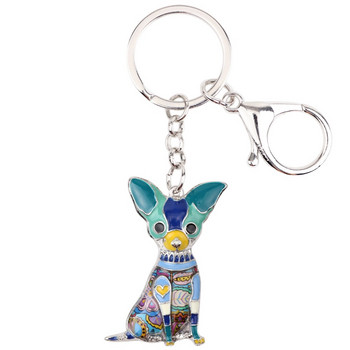 Bonsny Statement Enamel Sitting Chihuahua Dog Keychain Ring Δαχτυλίδι Ζώο Κοσμήματα για Γυναικείες Τσάντα για κορίτσια Charms Dropshipping