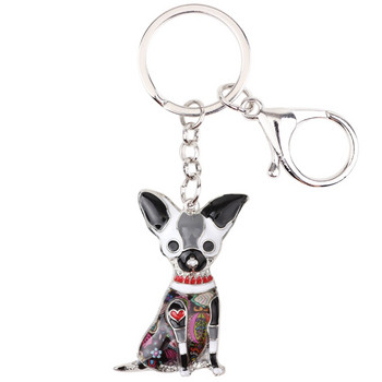 Bonsny Statement Enamel Sitting Chihuahua Dog Keychain Ring Δαχτυλίδι Ζώο Κοσμήματα για Γυναικείες Τσάντα για κορίτσια Charms Dropshipping