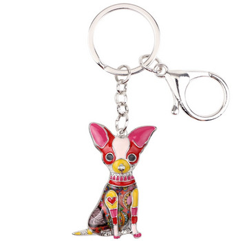 Bonsny Statement Enamel Sitting Chihuahua Dog Keychain Ring Δαχτυλίδι Ζώο Κοσμήματα για Γυναικείες Τσάντα για κορίτσια Charms Dropshipping