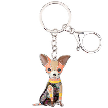 Bonsny Statement Enamel Sitting Chihuahua Dog Keychain Ring Δαχτυλίδι Ζώο Κοσμήματα για Γυναικείες Τσάντα για κορίτσια Charms Dropshipping