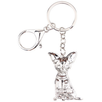 Bonsny Statement Enamel Sitting Chihuahua Dog Keychain Ring Δαχτυλίδι Ζώο Κοσμήματα για Γυναικείες Τσάντα για κορίτσια Charms Dropshipping