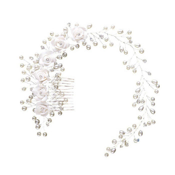 Модни сватбени аксесоари за коса Симулирани перлени ленти за булка Кристална корона Флорални елегантни орнаменти за коса Фиби