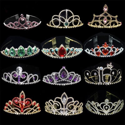 Γάμος Bridal Princess Austrian Crystal Tiara πέπλο με πέπλο για κορίτσια Παιδικά κοσμήματα μαλλιών Tiara Crown
