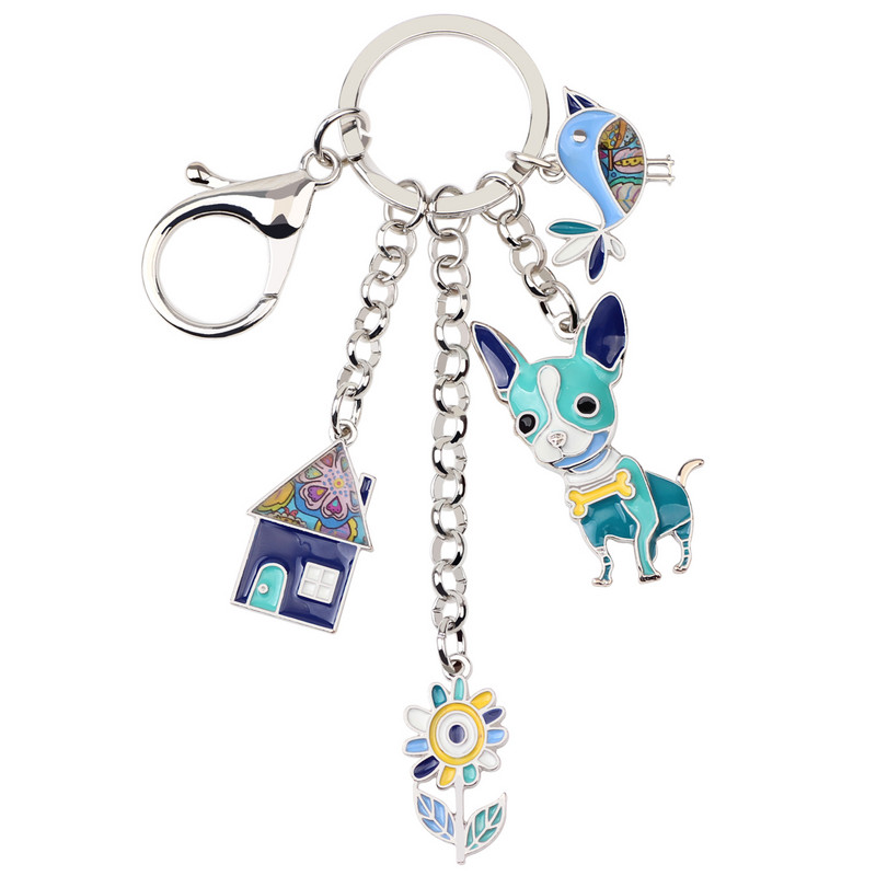 Bonsny email emailat Chihuahua câine pasăre casă cheie lanț cheie geanta breloc geanta bărbat suport cheie bijuterii pentru femei