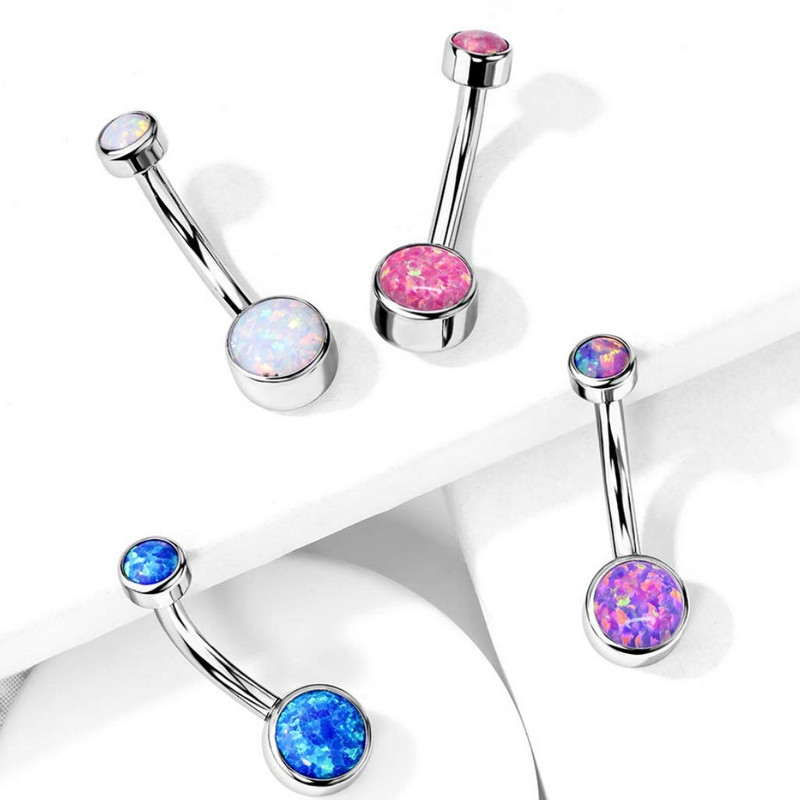 14G G23 Titanium Short Belly Button Rings Belly Piercing Opal 10/12mm Ball Navel Rings F136 Tianium Body Piercing Rose Gold