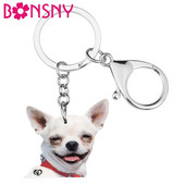 Bonsny Acrilic Dulce Chihuahua Câine Breloc Încântător Animal Animal de companie Breloc Bijuterii pentru Femei Copii Bărbați Noutate Cadou Poșetă Accesorii