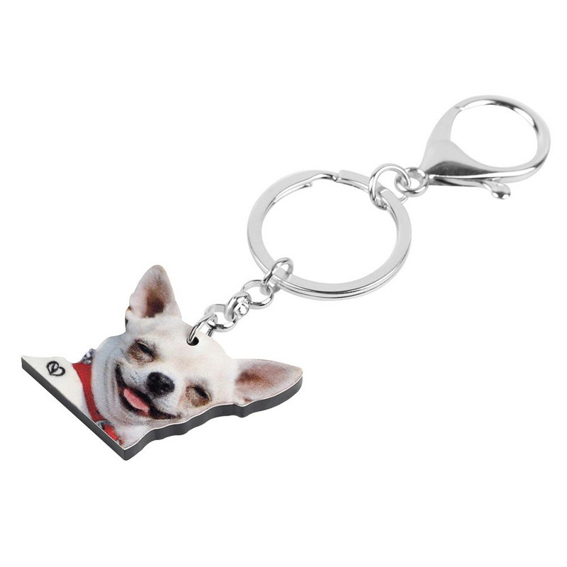 Bonsny Acrilic Dulce Chihuahua Câine Breloc Încântător Animal Animal de companie Breloc Bijuterii pentru Femei Copii Bărbați Noutate Cadou Poșetă Accesorii