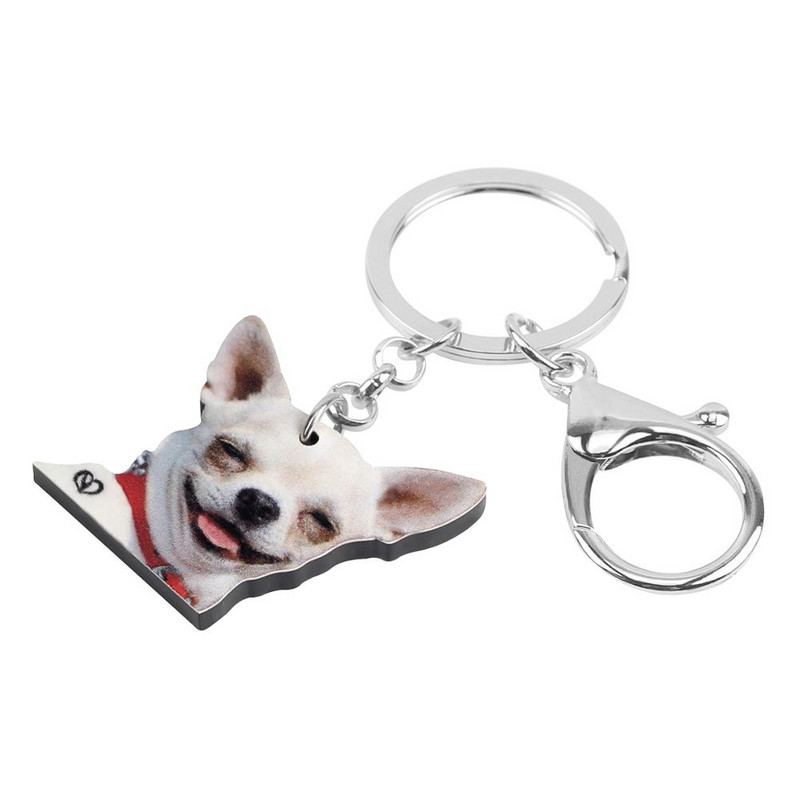 Bonsny Acrilic Dulce Chihuahua Câine Breloc Încântător Animal Animal de companie Breloc Bijuterii pentru Femei Copii Bărbați Noutate Cadou Poșetă Accesorii