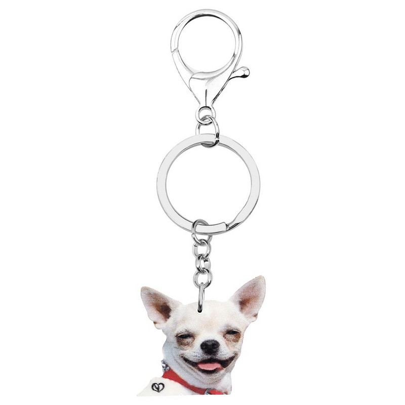 Bonsny Acrilic Dulce Chihuahua Câine Breloc Încântător Animal Animal de companie Breloc Bijuterii pentru Femei Copii Bărbați Noutate Cadou Poșetă Accesorii