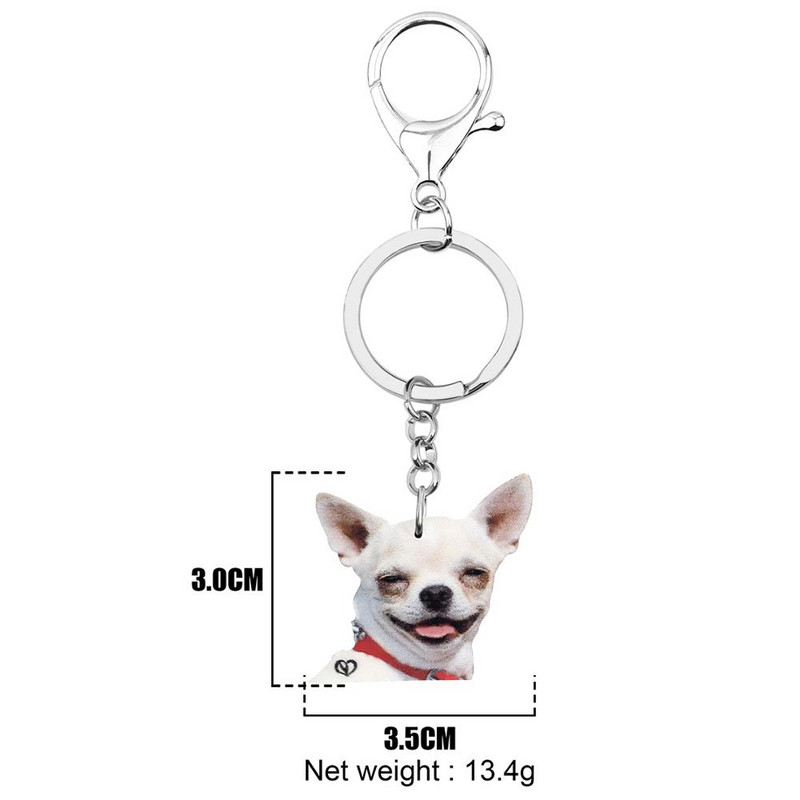 Bonsny Acrilic Dulce Chihuahua Câine Breloc Încântător Animal Animal de companie Breloc Bijuterii pentru Femei Copii Bărbați Noutate Cadou Poșetă Accesorii