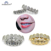 1Komplekt Hip Hop Top & Bottom Thumb Grillz Hip Hop Gold Hõbedase värviga Iced Out CZ Teeth Grillz Top Bling Meeste Naiste Ehted