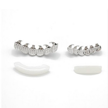 1 комплект Hip Hop Top&Bottom Teeth Grillz Hip Hop Gold Silver-Color Iced Out CZ Teeth Grillz Top Bottom Bling Мъже Жени Бижута