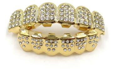 1Komplekt Hip Hop Top & Bottom Thumb Grillz Hip Hop Gold Hõbedase värviga Iced Out CZ Teeth Grillz Top Bling Meeste Naiste Ehted