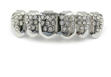 1Komplekt Hip Hop Top & Bottom Thumb Grillz Hip Hop Gold Hõbedase värviga Iced Out CZ Teeth Grillz Top Bling Meeste Naiste Ehted