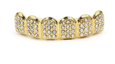1Komplekt Hip Hop Top & Bottom Thumb Grillz Hip Hop Gold Hõbedase värviga Iced Out CZ Teeth Grillz Top Bling Meeste Naiste Ehted