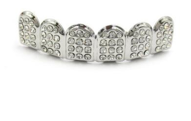 1Komplekt Hip Hop Top & Bottom Thumb Grillz Hip Hop Gold Hõbedase värviga Iced Out CZ Teeth Grillz Top Bling Meeste Naiste Ehted