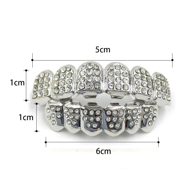 1Komplekt Hip Hop Top & Bottom Thumb Grillz Hip Hop Gold Hõbedase värviga Iced Out CZ Teeth Grillz Top Bling Meeste Naiste Ehted