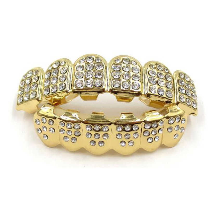 1Komplekt Hip Hop Top & Bottom Thumb Grillz Hip Hop Gold Hõbedase värviga Iced Out CZ Teeth Grillz Top Bling Meeste Naiste Ehted